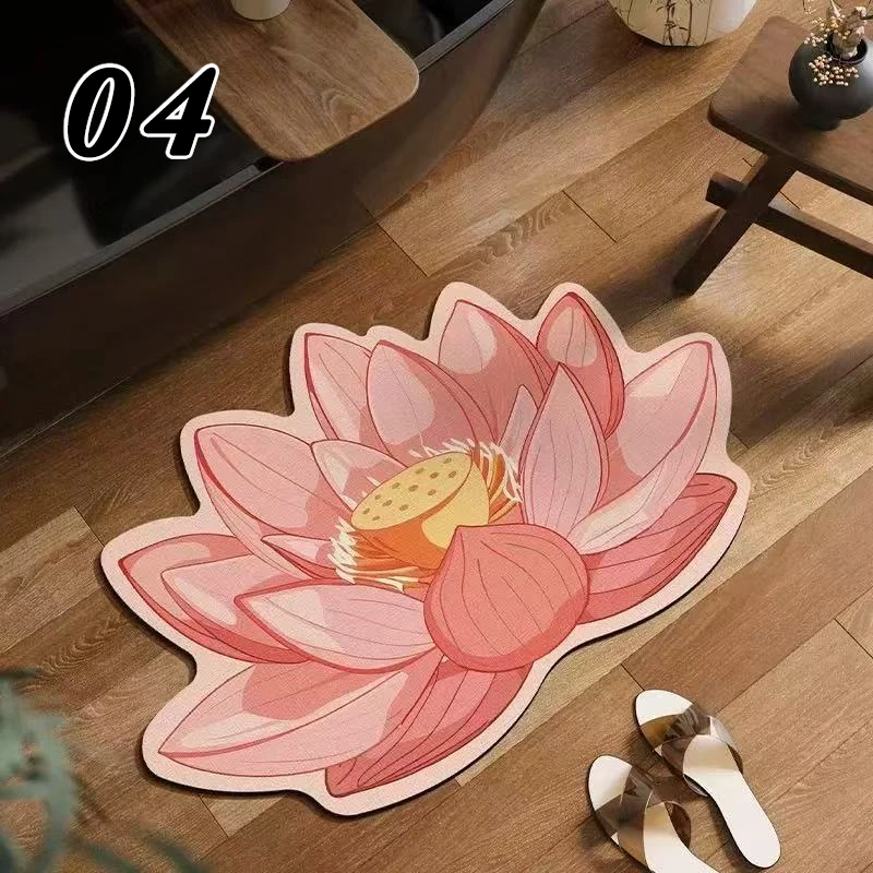 

Chinese Style Lotus Flower Pattern Rugs Green Lotus Leaf Carpet 30x50cm Non Slip Living Room Entrance Home Decor Floor Mat