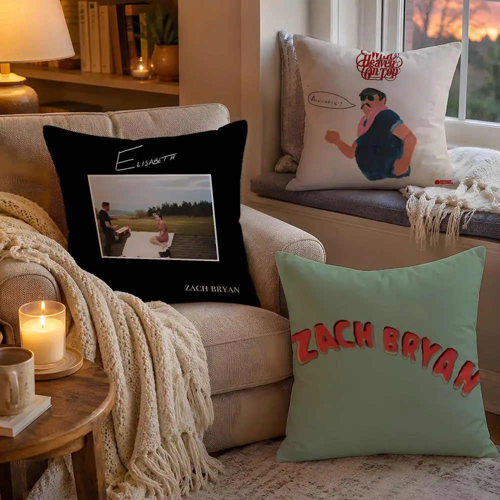 Z-Zach Bryan Cushion Cover 1pc Square Pillow Cover Soft Plush Fabric Removable Washable Sofa Chair Bed Decoration