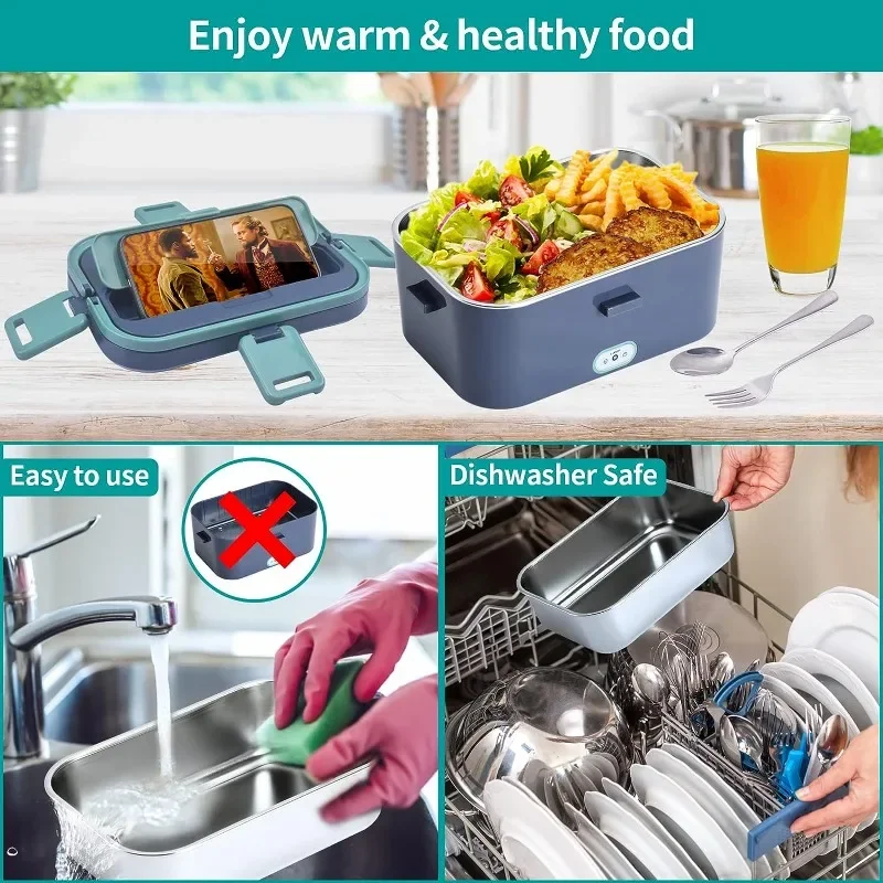 Electric Lunch Box Food Heated Portable Food Warmer Heater for Car/Home Self Heating Box with1.8L 304 Stainless Steel Container