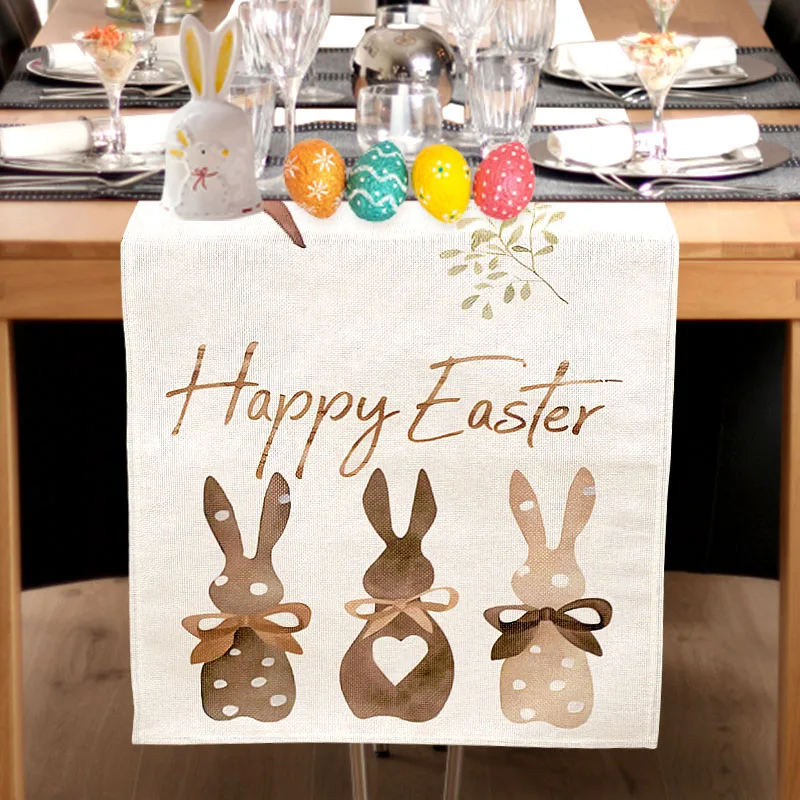 

Easter Bunny Table Runner Linen Rabbit Dining Table Cloth Placemat Spring Holiday Happy Easter Tablemat Decor For Home Kitchen