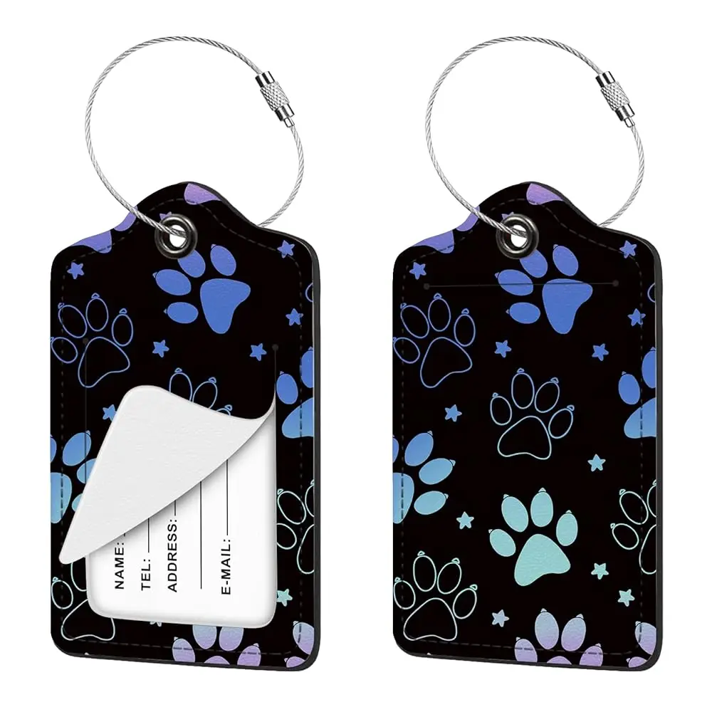 

2 шт. бирки для багажа, милые бирки для чемоданов в виде собачьих лапок из искусственной кожи, с защитной крышкой для конфиденциальности, именной этикеткой и металлическим кольцом, персонализированные
