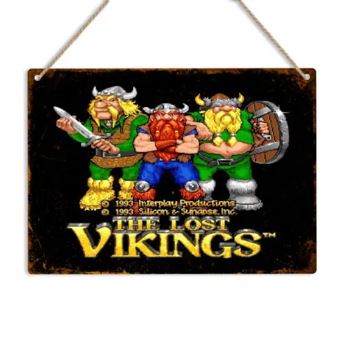 The Lost Vikings Vintage Metal Sign Retro Game Art SNES Amiga PC Man Cave