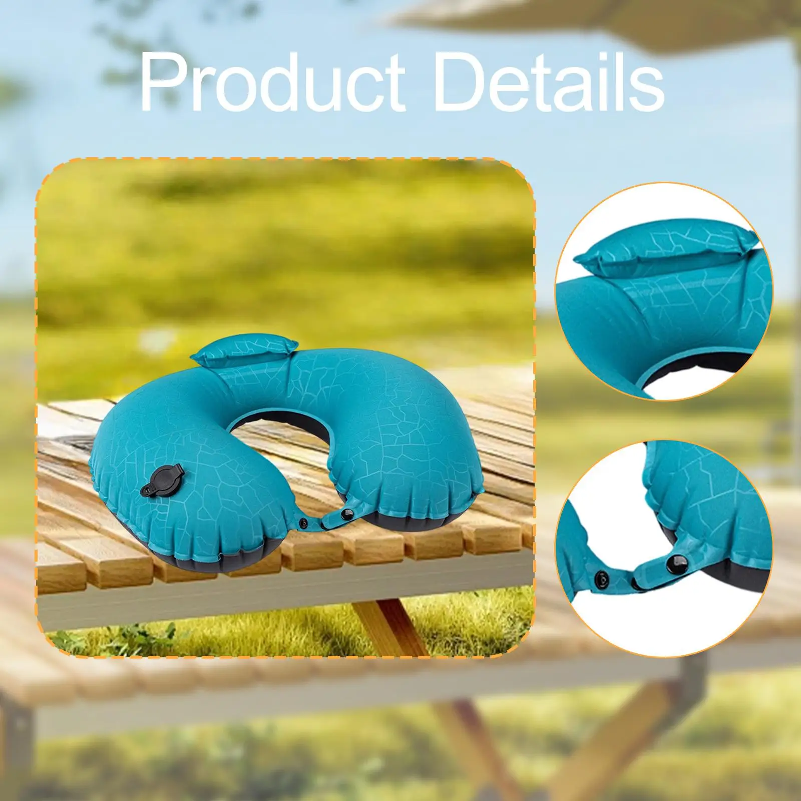 وسادة تخييم قابلة للنفخ، وسادة سفر هوائية على شكل حرف U، دعم للرقبة للمشي لمسافات طويلة