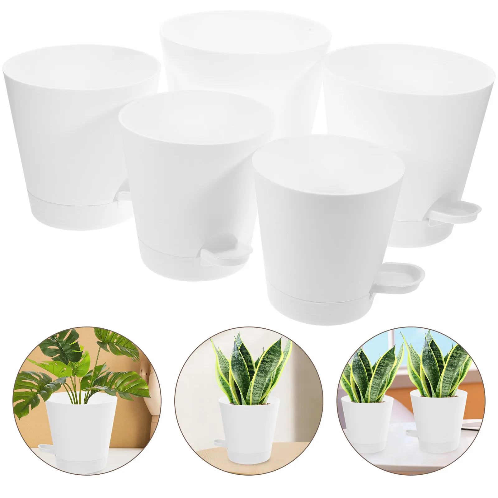 5Pcs Self Watering Planters Modern Minimalist Design Automatic Watering Flowerpot for Home Office Garden Decor Indoor Plants