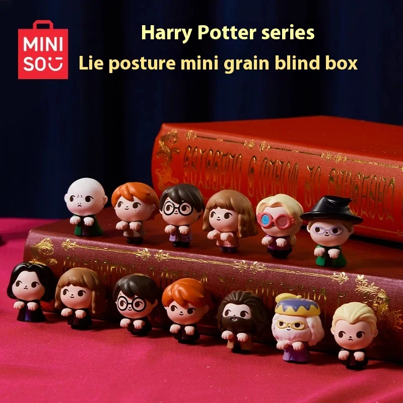 Miniso Harry Potter tas buta kacang Mini hiasan meja lucu postur berbaring Model boneka tokoh Anime dekorasi kartun hadiah mainan lucu