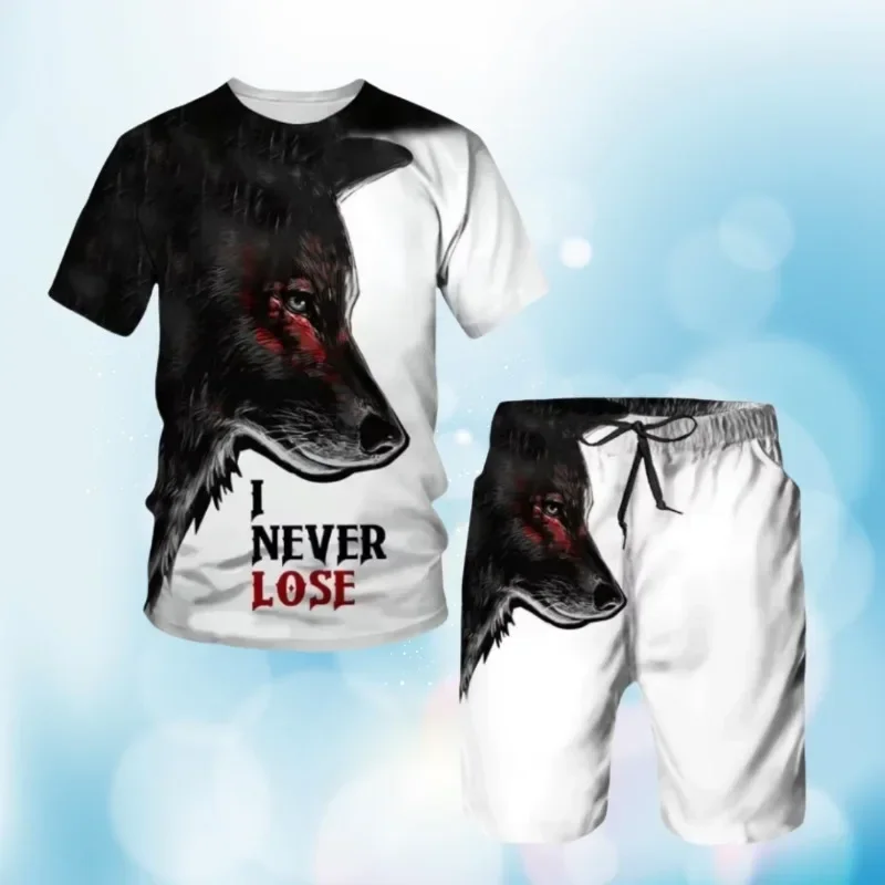 Mannen T-shirts Set Dier De Wolf Print Brief Shorts Trainingspak 2-delige outfits Zomer Oversized Herenkleding Mode Streetwear