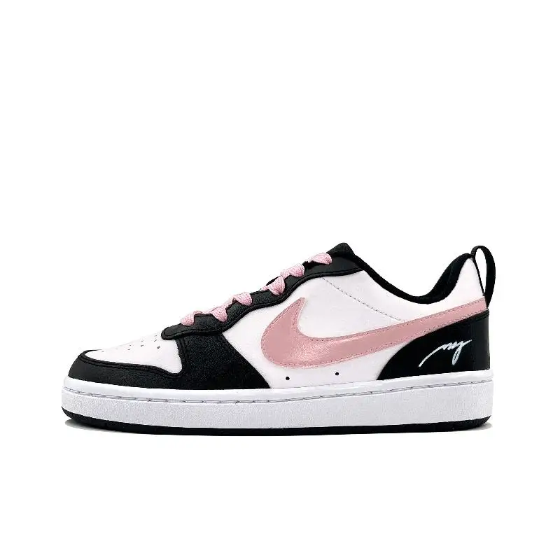 【Customize】Nike Court Borough 2 Skateboarding Shoes Women's Low-top Black/pink/white Sneakers shoes BQ5448-115