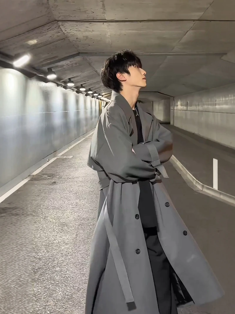 

Oversize Korean Structural Sle Men's Coat Autumn Briti Sle Haome High-End Feeling Mid-Length Outerwear Coat