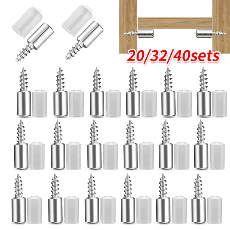 20/32/40 Sets Support Nails, Self Tapping Screws, Laminated Board Support with Anti Slip Sleeves, for Wardrobe and Cabinet