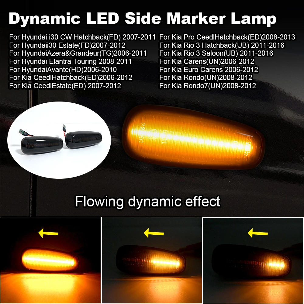 For Kia Rio3 Ceed ED Rando Carens Hyundai I30 Elantra Azera Avante LED Dynamic Side Turn Signal Marker Light Sequential Blinker