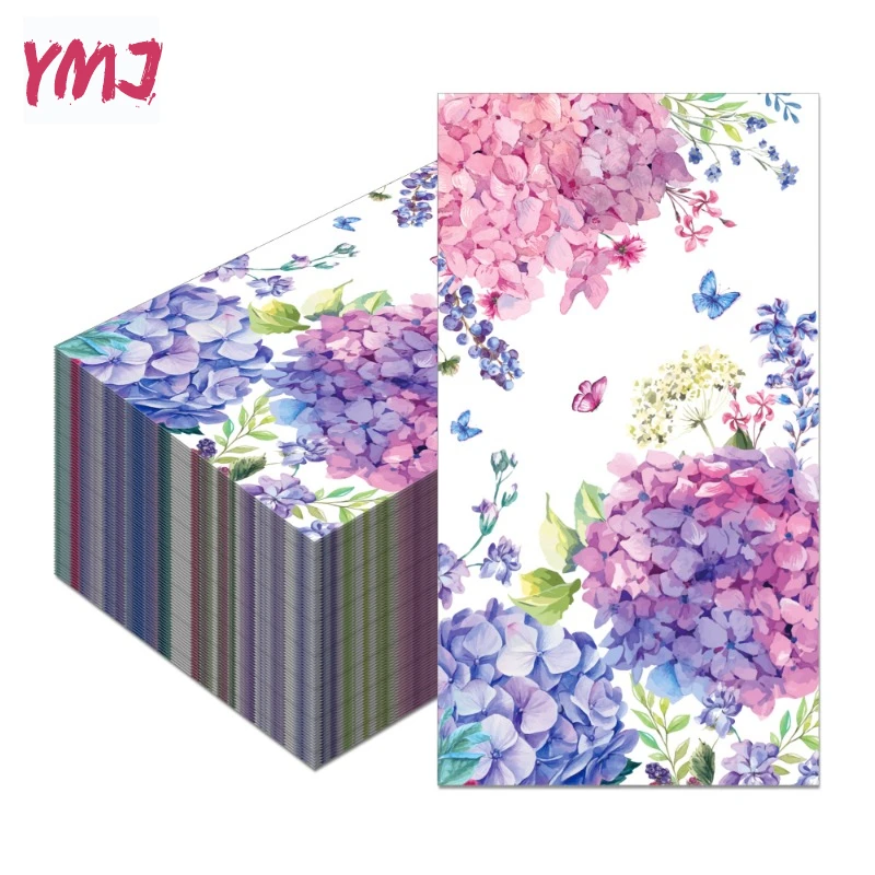 Hydrangea colorful printed napkins hotel western restaurant cafe disposable decorative hand towel 2-Ply 20pcs/Pac 34.2*40.6cm