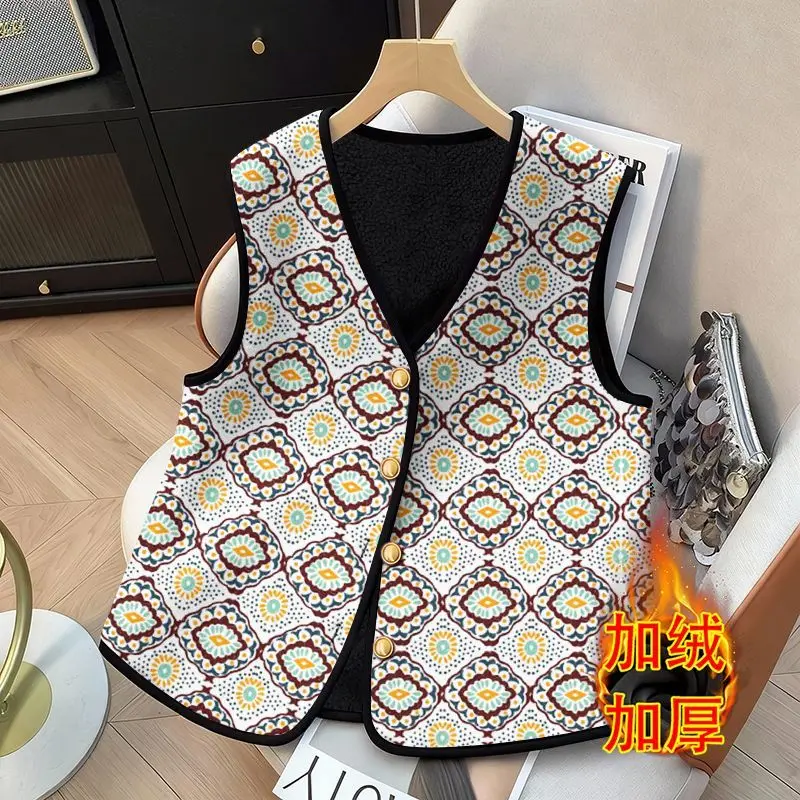 

Новый женский сшитый v-образным вырезом и пуговицами, модный универсальный повседневный жилет без рукавов с принтом, топ