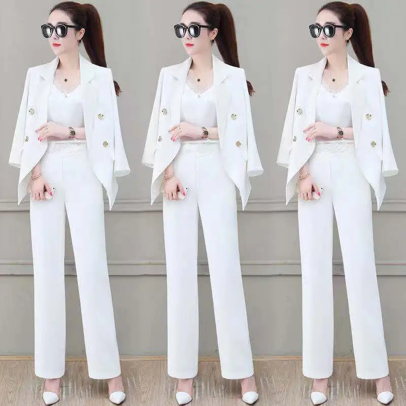 2022 Summer New Elegant Women\'s Pants Suit Casual Jacket Trousers Two-piece Set Office Career Tracksuit Female Blazer