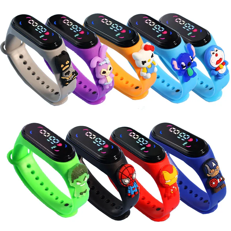 50Pcs/Lot LED Digital Watch Colour Screen Display Children's Electronic Watch Cartoon Fashion Brithday Holiday Gift Kids Watches