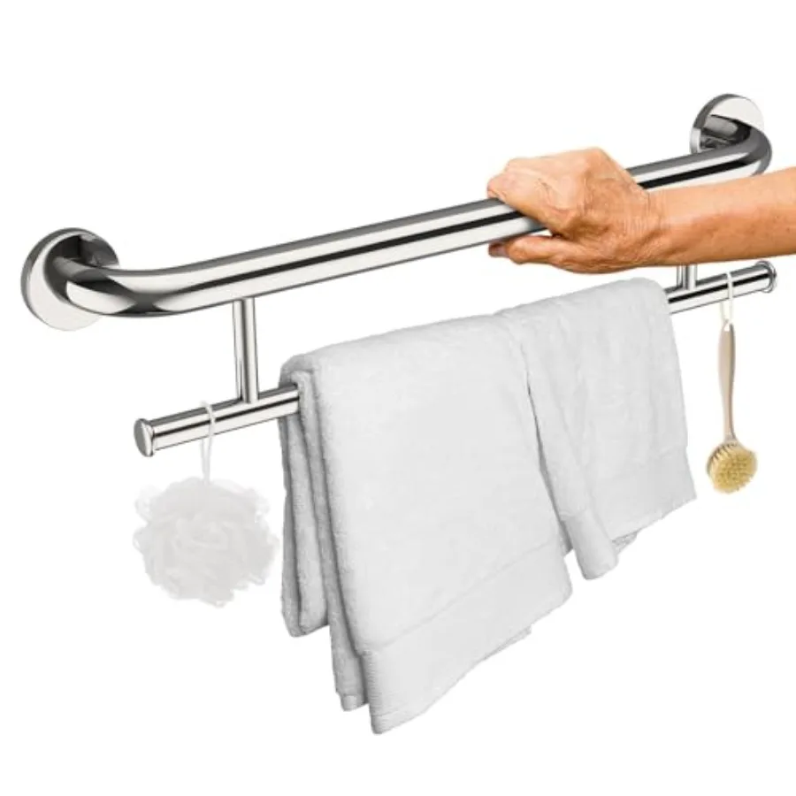 

24 Inch Polished Chrome Grab Bar with Stainless Steel Towel Holder Wall Mount Shower Safety Handrail for Elderly Disabled Balan