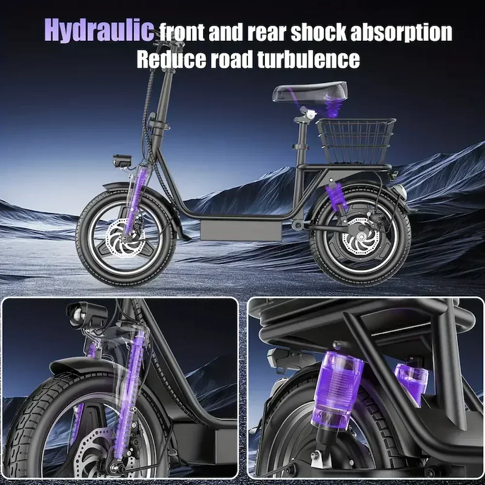 Trottinette pliable en aluminium avec siège et panier de transport, scooter électrique 500W, sparadrap électriques iniques pour adultes