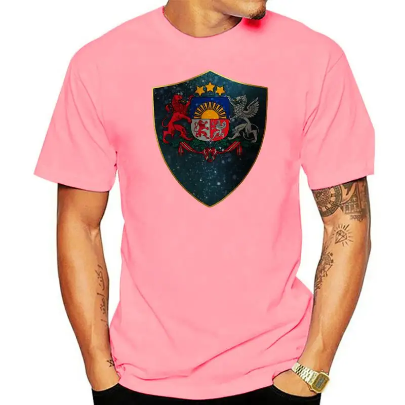 Men's Latvia Coat of Arms t shirt Custom Short Sleeve O-Neck Basic Solid Interesting Authentic summer Letters shirt