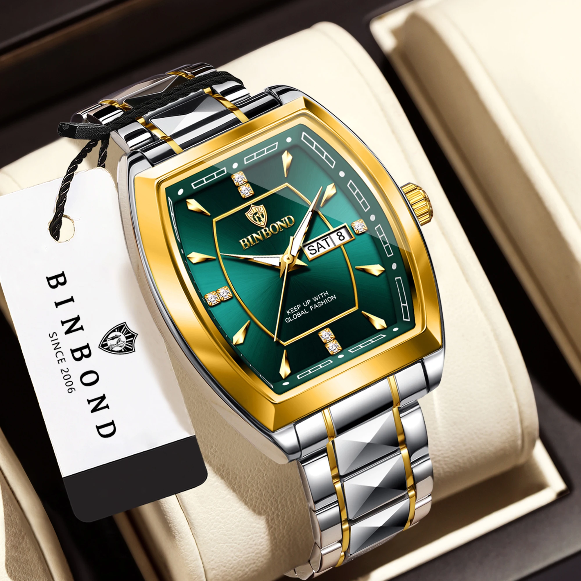 BINBOND Original Quartz Man Watch Waterproof Couple Watches Stainless Steel Luminous Luxury Reloj Hombre Relogio Masculino