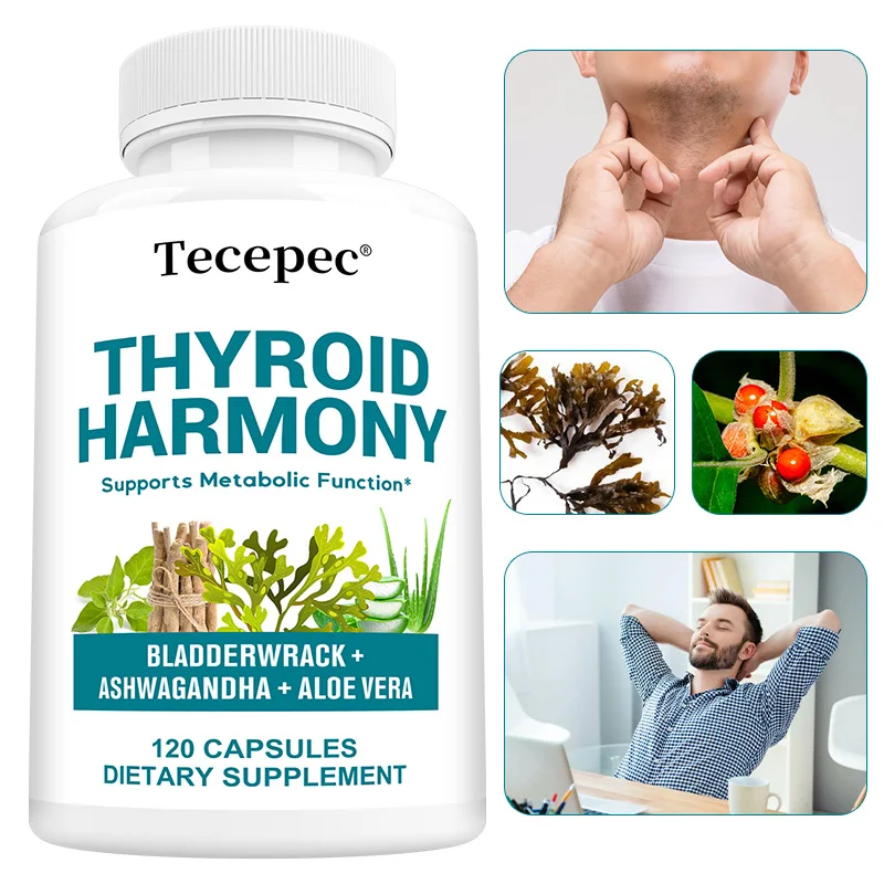 Cápsulas de Apoyo para la Tiroides con Ashwagandha, Schisandra, L-Tirosina, Zinc y Selenio, Favorecen la Energía, el Metabolismo, la Concentración y el Equilibrio del Estado de Ánimo