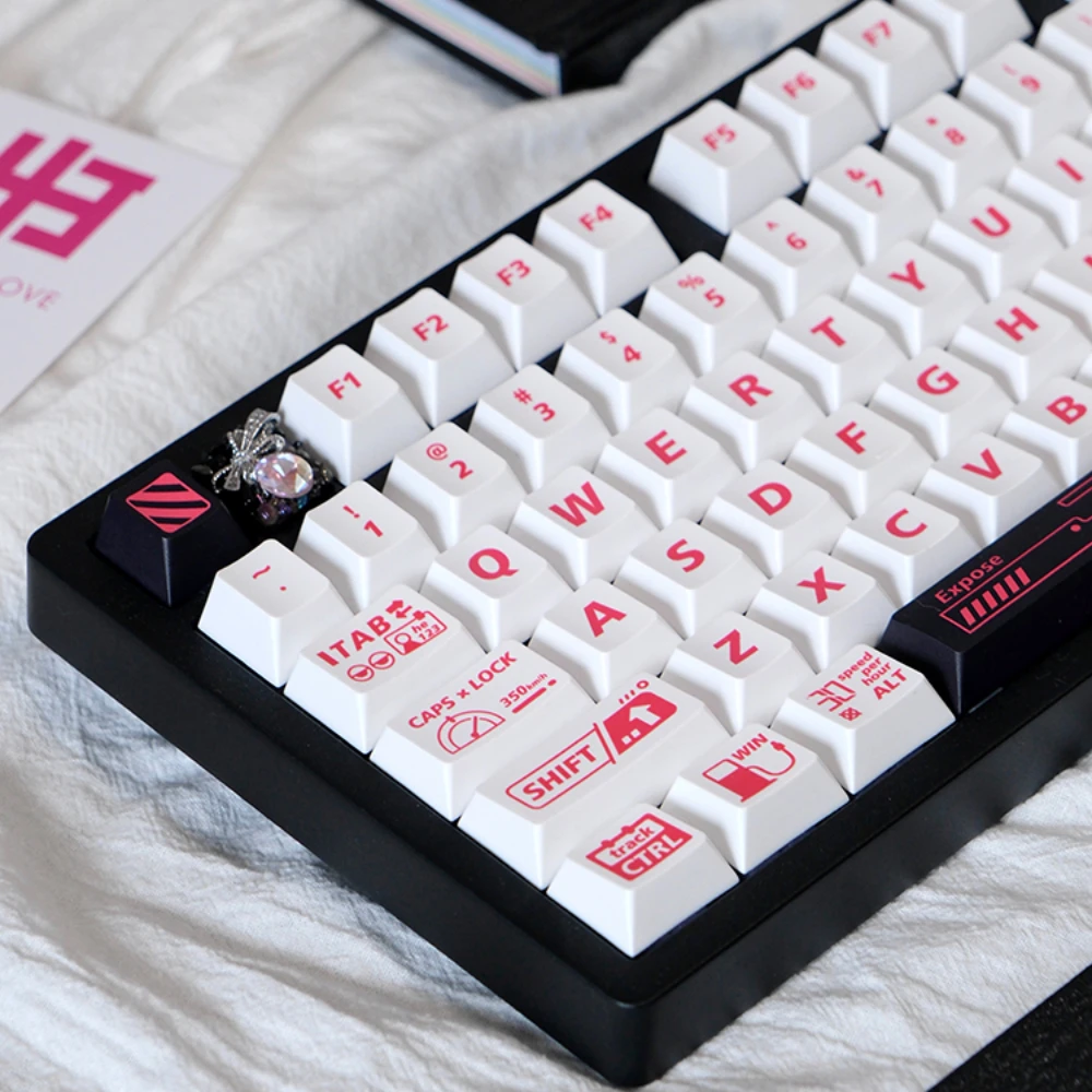 

Trace Wanted Keycaps Pink White Black Simple Color Keycaps Pbt Sublimation Cherry Keycaps 136/139Keys Including L Enter Key