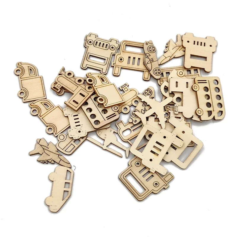 

30pcs Natural Wooden Embellishment Wood Vehicle Shape Plaque Wood Pieces Ornaments for DIY Crafts Handmade Decorations