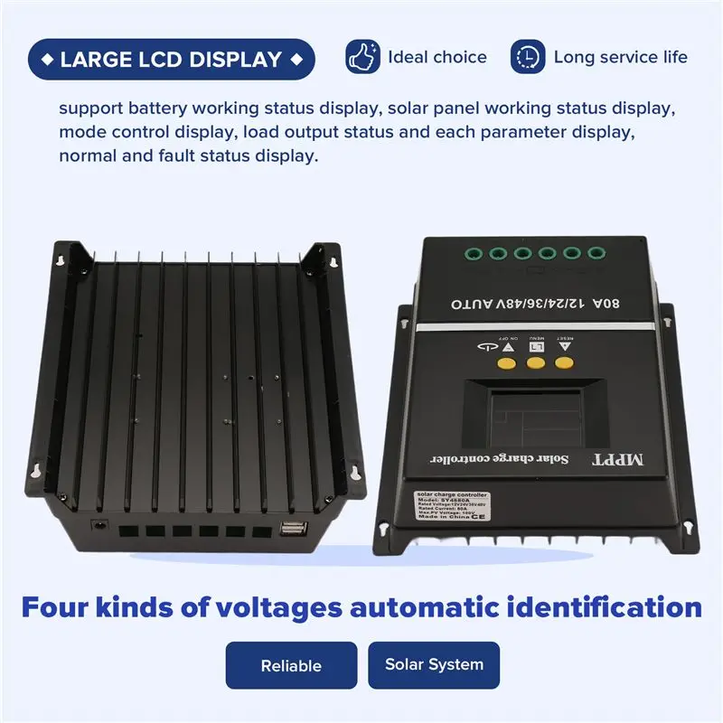 B23B 80A MPPT/PWM 12V/24V/36V/48V Solar Charge Controller Auto Controller Tools Solar PV Battery With LCD & Dual USB