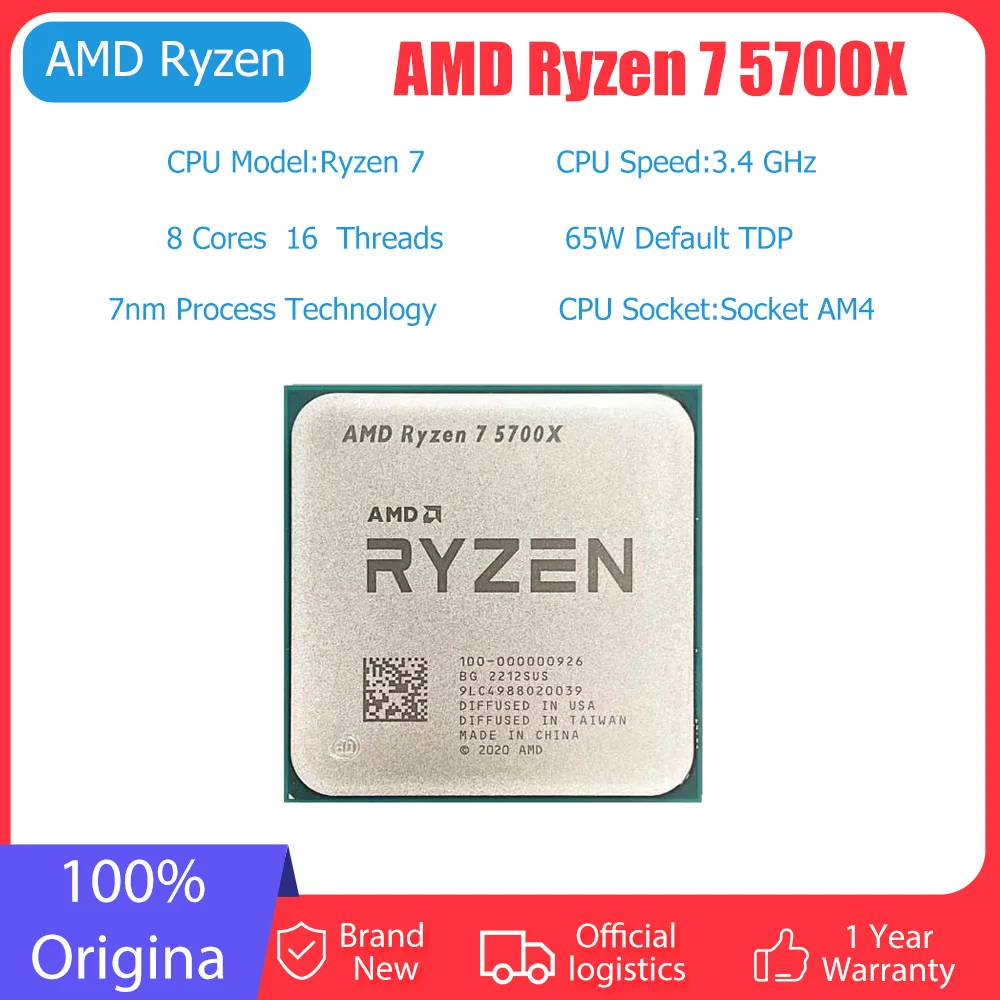 AMD Ryzen 7 5700X R7 5700X 3.4GHz 8 Core 16 Thread 65W CPU Processor 7NM L3 = 32M Socket AM4 Gaming Processor but without cooler