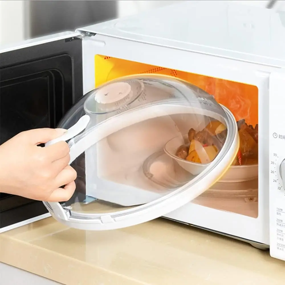 Microwave Food Splatter Cover With Anti-Scald Handle High Temperature Resistant Oil Splash Proof Fly Proof Reusable Kitchen Cooking Dish Lid Easy To Clean