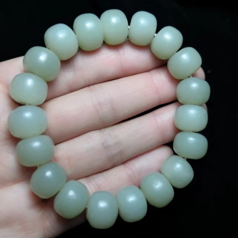 13 * 10mm Old Pearl Type Men's Bluish White Flat round Bead Hetian Jade Wholesale