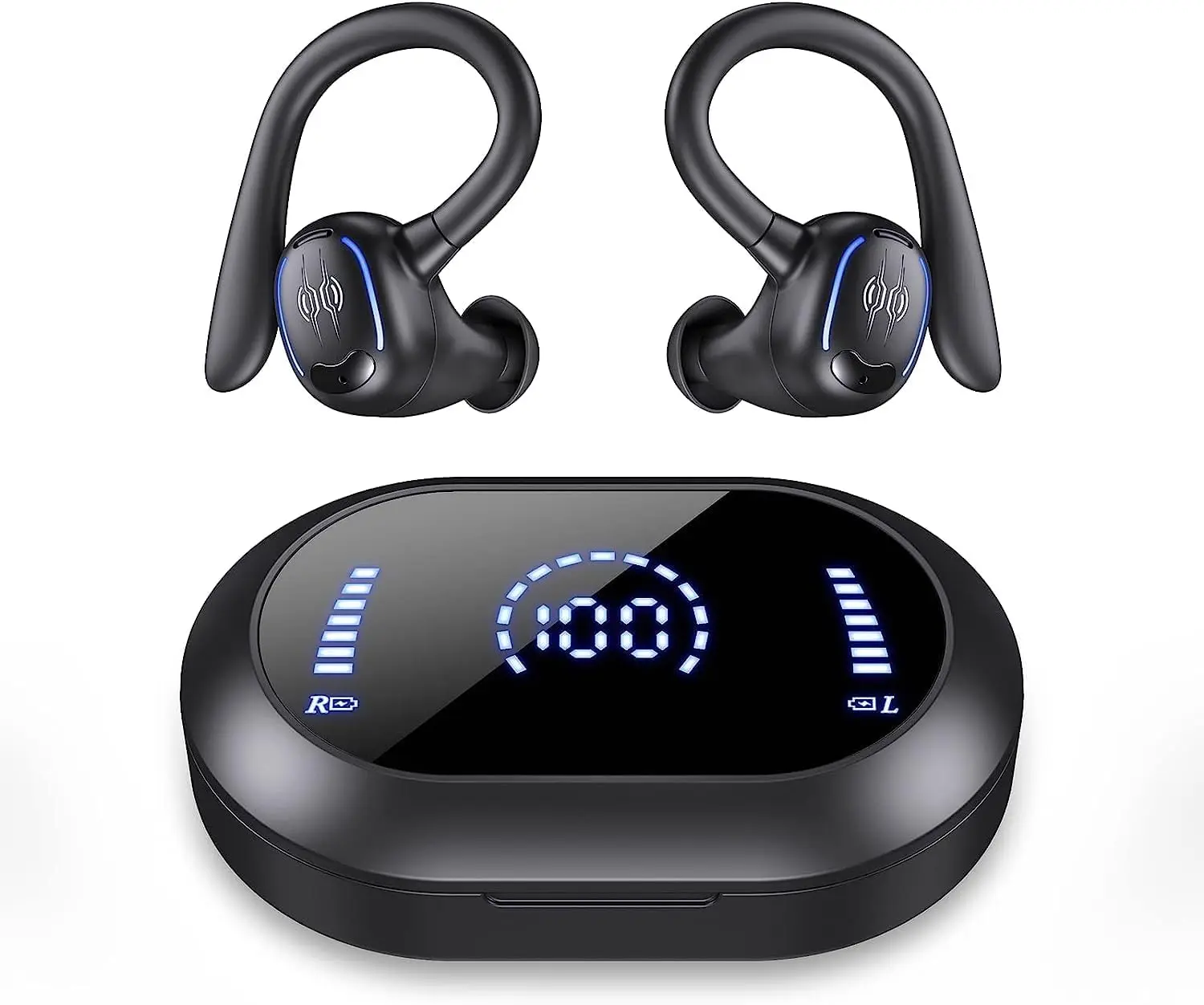 

Wireless Earbuds Bluetooth 5.3 Dual Power DisplaySports Headphones with Earhooks IPX7 Waterproof with Mic Over-Ear Earphones for