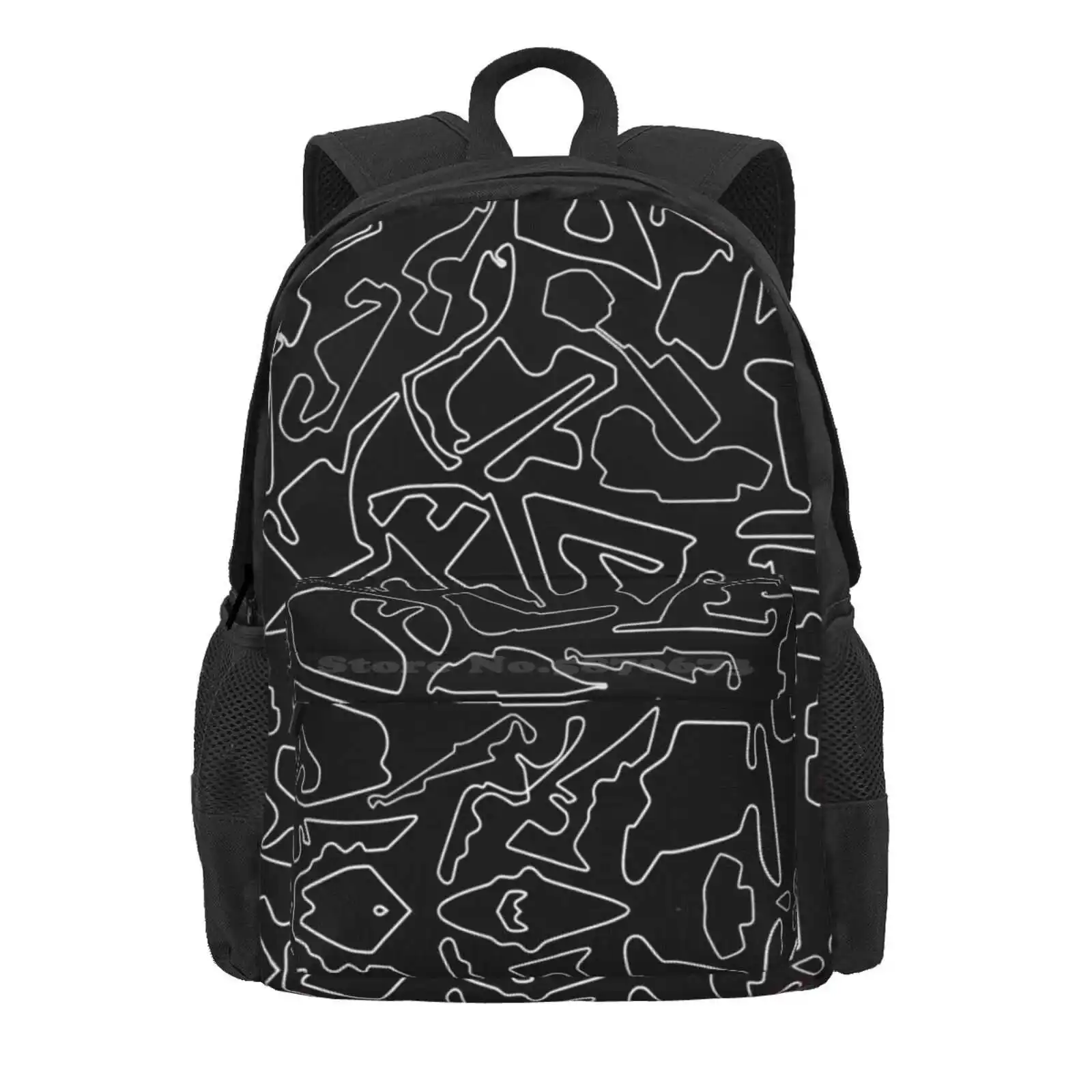 Race Tracks On A Black Background Hot Sale Schoolbag Backpack Fashion Bags Racing Driving Cars Vehicles Race Tracks Color Line