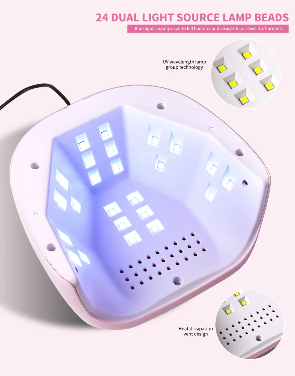24 LED Nail Dryer Rapid Cure Lamp Professional Nails Phototherapy Light for Manicure Salon Acrylic Gel Art Quick Drying Tools