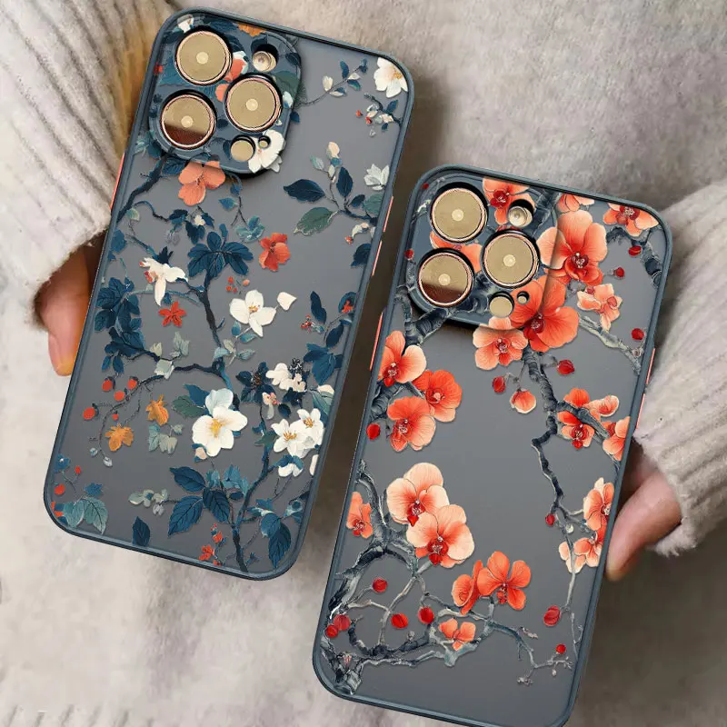 

Flower Leaves Floral Branch Phone Case For iPhone 17 16 Pro Max 15 14 Pro Max Plus 13 12 Mini 11 Pro Max Shockproof Phone Covers