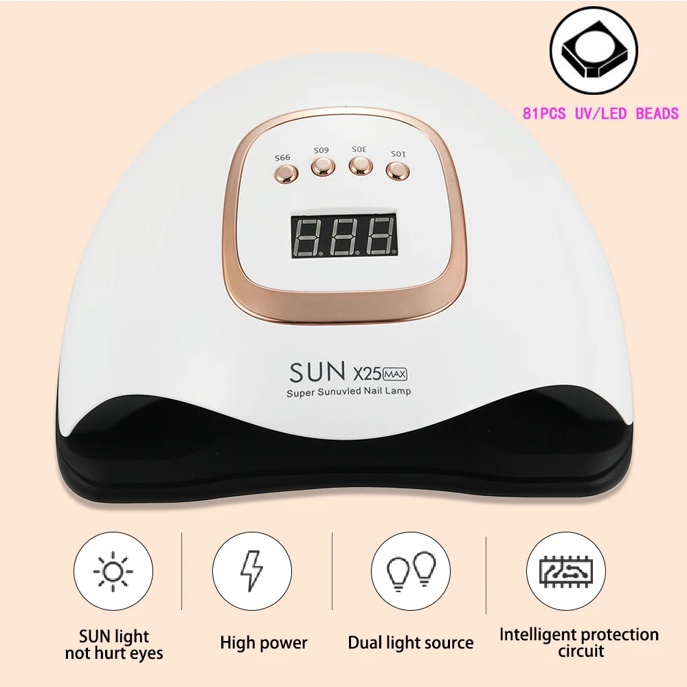 SUN X25 MAX เครื่องเป่าเล็บ UV 380W โคมไฟบ่มเล็บ 81 LED เล็บโคมไฟสําหรับ Fingernails10s/30 S/60 S/99 S จับเวลาหน้าจอ LCD