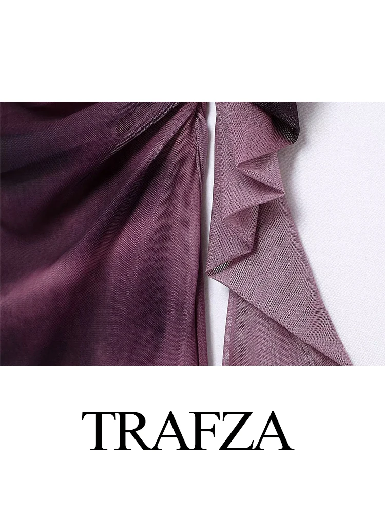 TRAFZA-Robe en Tulle Plissée pour Femme, Tenue Simple, Élégante, avec Fermeture Éclair, Manches sulf, Décontractée, en Maille