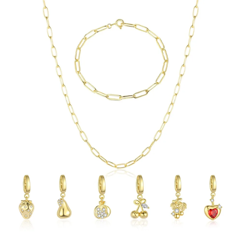 

Женский комплект ожерелья и серег с подвеской из серебра S925 «сделай сам», коллекция фруктов, милый крутой стиль, универсальные офисные украшения