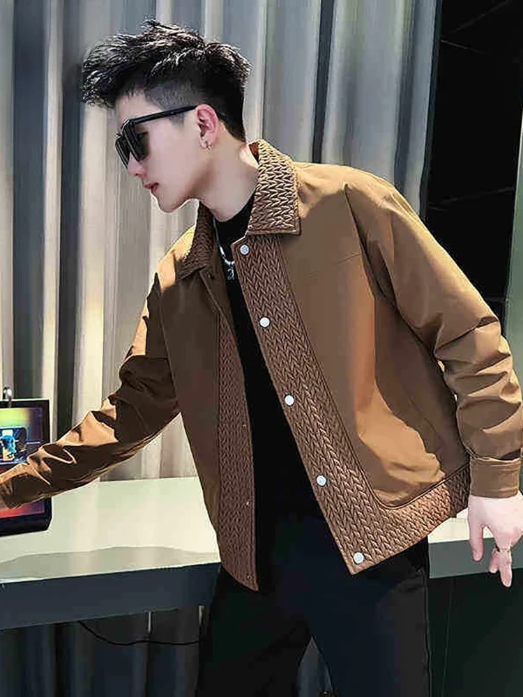 

Men's Loose Fit Faionable Jaet Autumn 2025 Turn-down Collar Casual Outerwear Polyester Fiber Long Sve Windproof