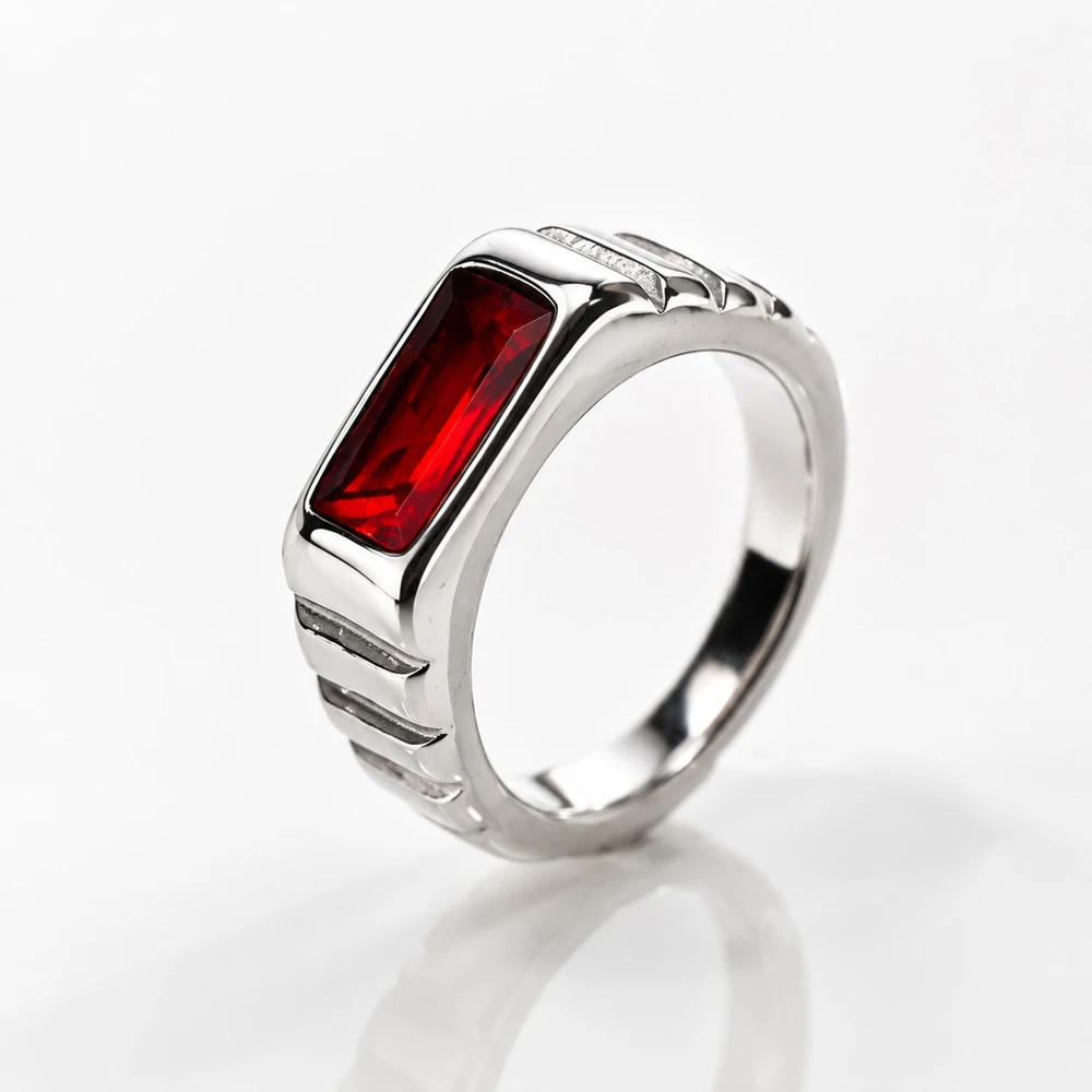 Vintage Luxus Smaragdgrüner Edelsteinring für Herren, Edelstahl, breites Band, rechteckiger Ring, Retro-Streifendesign, Statement-Schmuck – Detail 19