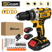 Gisam 25+3 Torque Electric Impact Screwdriver Multifunctional Cordless Drill Power Tool Setting 2 Gear Speed with 2 Batteries