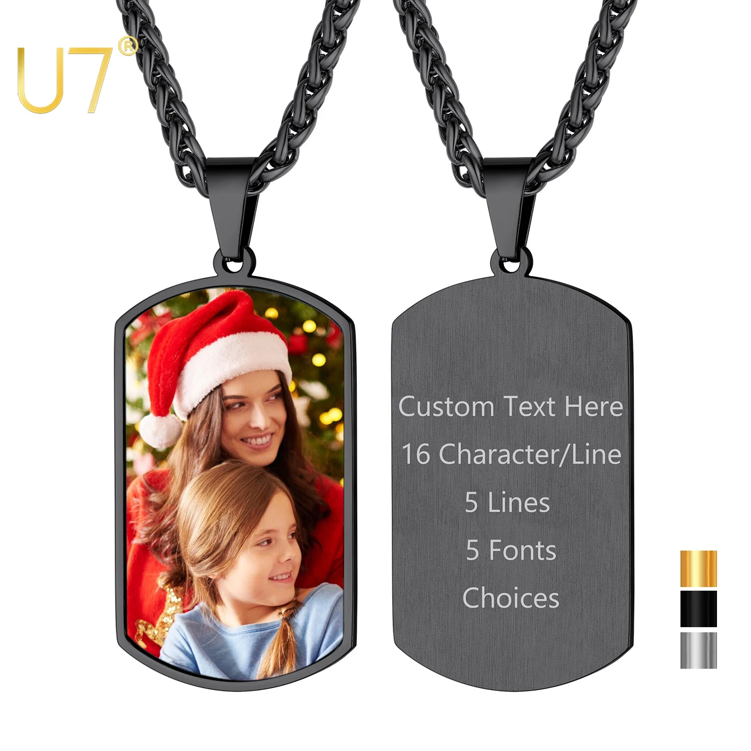 

U7 Custom Dog Tag Photo Necklace Stainless Steel Personalized Picture Pendant Colorfull Image Memorial Christmas Jewelry Gift