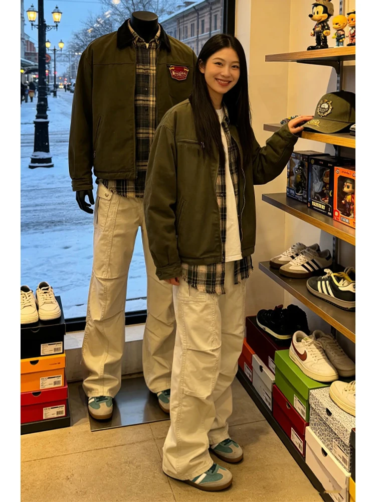 

American Retro Khaki Work Pants Men's Trendy High Street Slim Fit Cleanfit Micro Flared Pants Straight Leg Casual Trousers