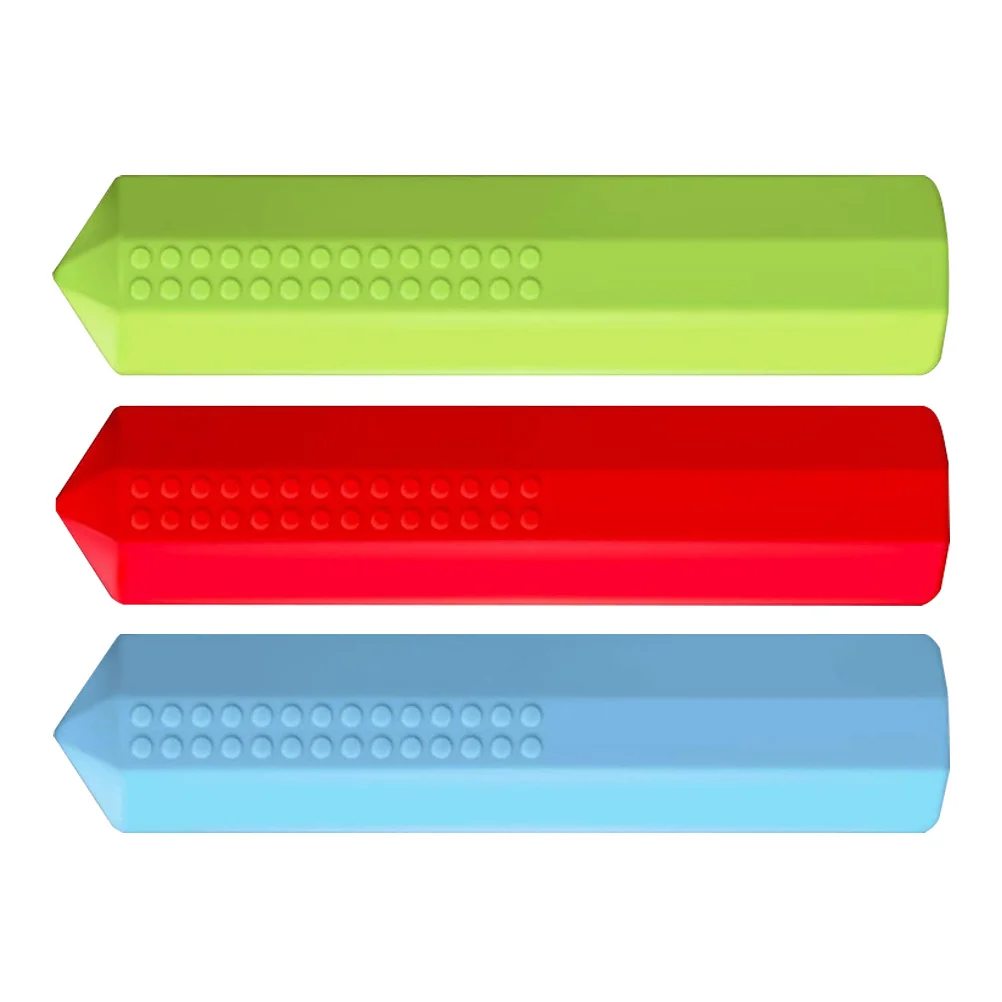3 個のシリコーンチュアブルキャップ感覚運動補助具赤青緑鉛筆キャップ消しゴム書き込み用チュアチューブ