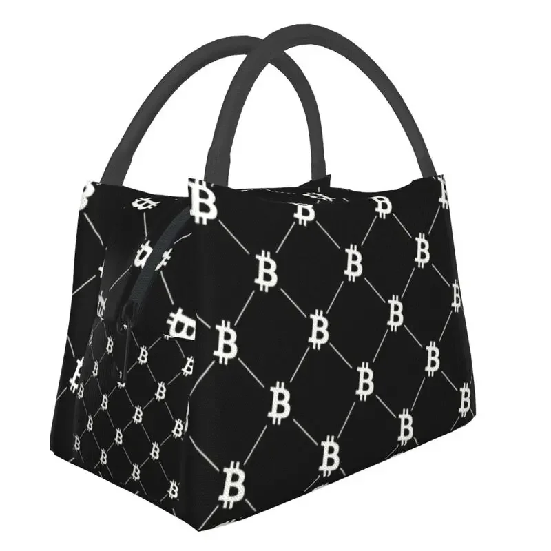 

Bitcoin Pattern Insulated Lunch Bag for Women Waterproof BTC Cryptocurrency Cooler Thermal Bento Box Beach Camping Travel