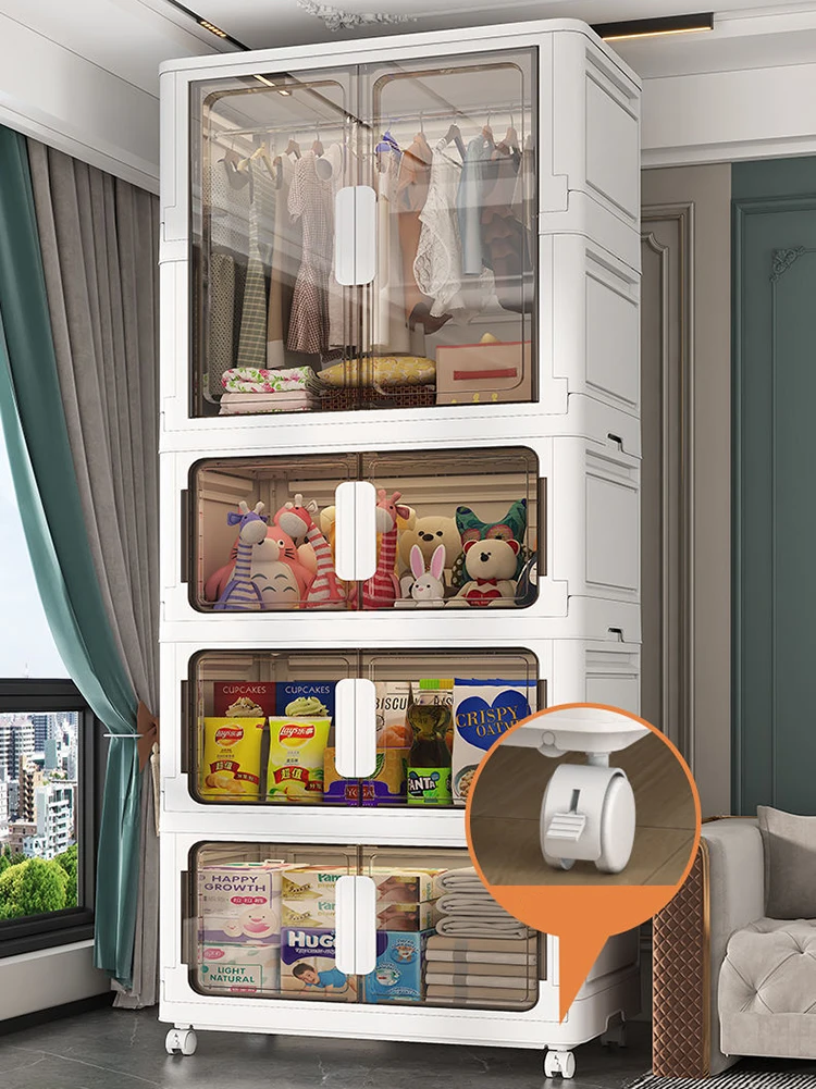 Transparent Cabinets Storage Children Foldable Wardrobes Organizer Mobile Closet Clothes Containers Cupboard Bin Furniture