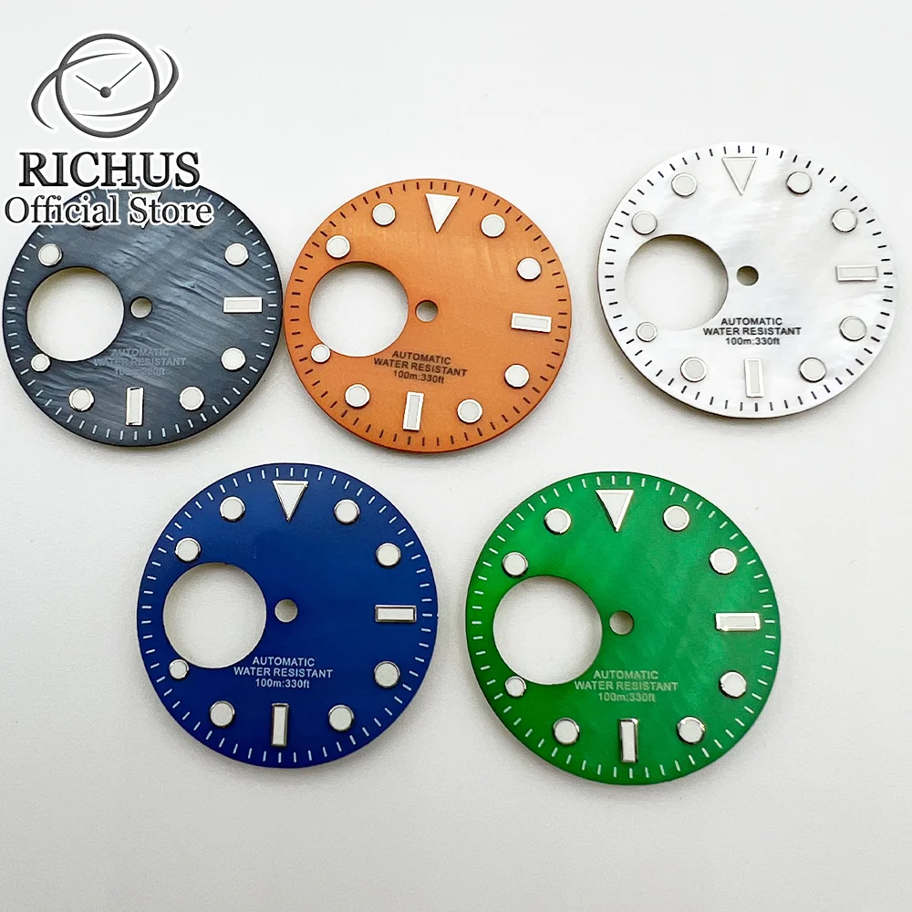 RICHUS 29MM Black Orange White Green Luminous watch dial NH38 Hollow Watch Dial fit 3/3.8 O 'clock NH38A