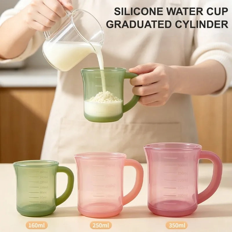 Silicone Measuring Cup Visible Scale Resistant Home Kitchen Baking Tool Heatproof Anti Drop Portable Coffee Milk Juice Water Cup