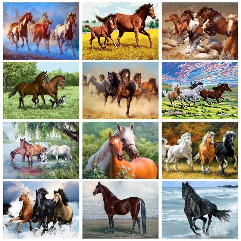 

PhotoCustom Painting By Numbers Three Horses With Frame Kits Pictures By Numbers Animals Home Decoration Diy