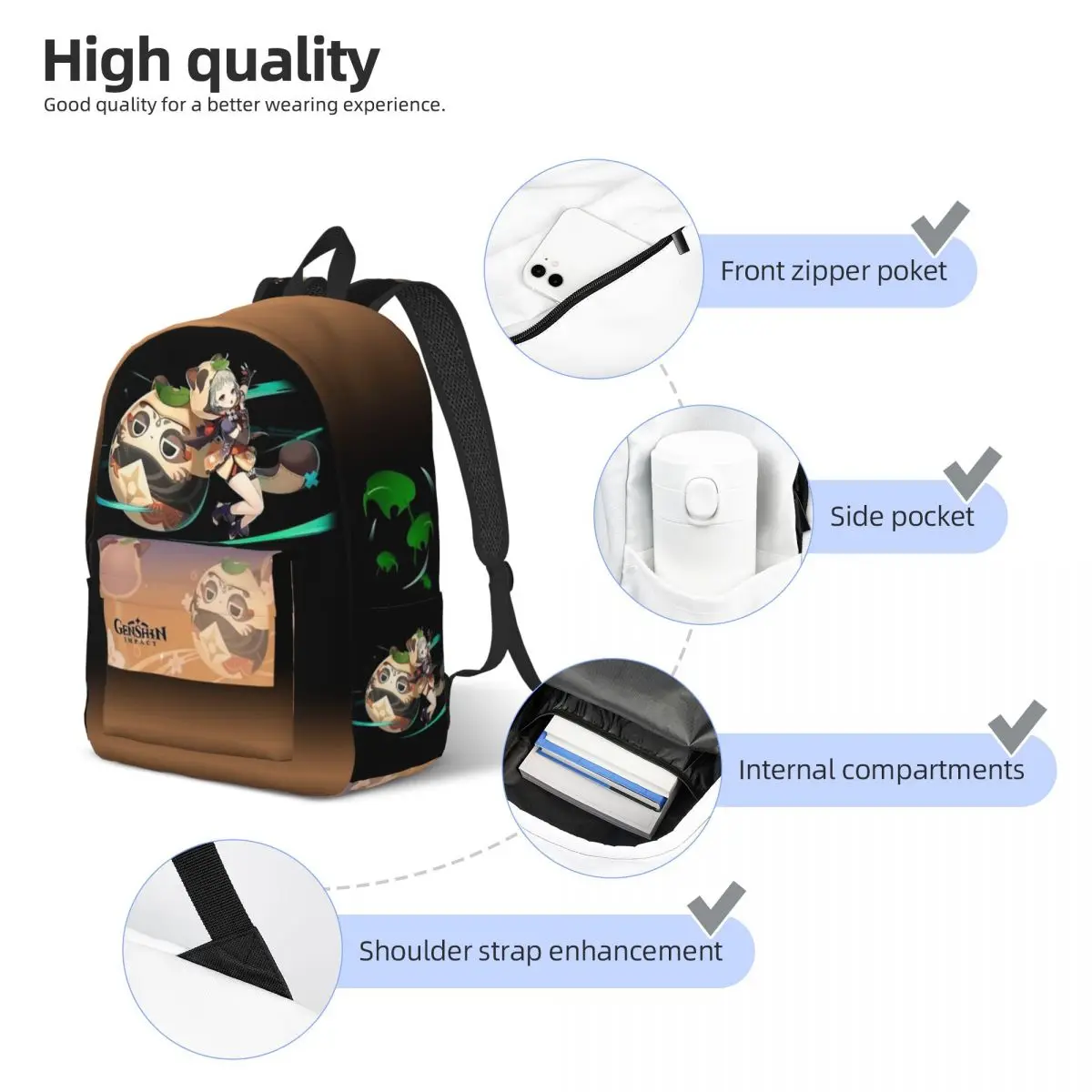 Genshin Impact Sayu Casual Backpack Outdoor Student Hiking Travel Daypack for Men Women Laptop Canvas Bags