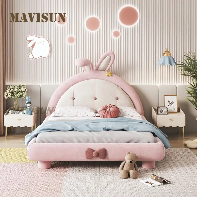 Round Rabbit Bed Children Girl Princess Bed Light Luxury Modern Bedroom Girl Dream Net Red Girl Small Apartment Furniture