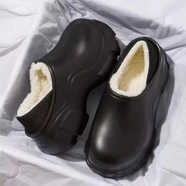 Novas senhoras sapatos de pelúcia interior quente fofo algodão sapatos femininos inverno antiderrapante ao ar livre chinelos de fundo de borracha à prova dwaterproof água